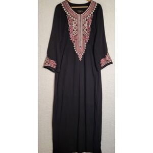 Women's Embroidered Long Black Dress Medium Embroidery Made In Turkey 0605